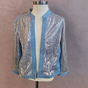 Chico's Silver Sequin Jean Jacket